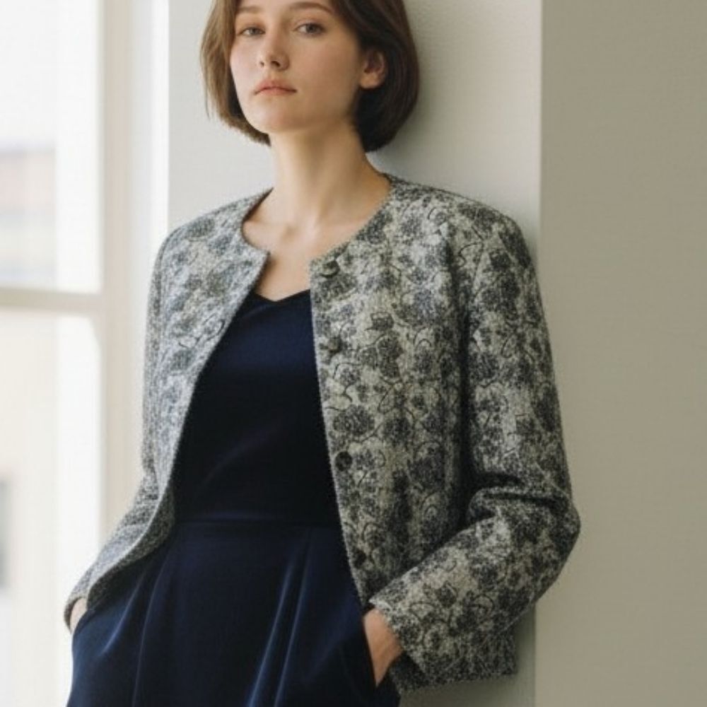 Vintage Cimone Metallic Silver Floral Jacket